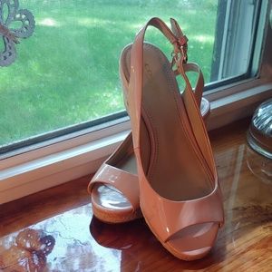 Coach peach wedge peep toe shoes